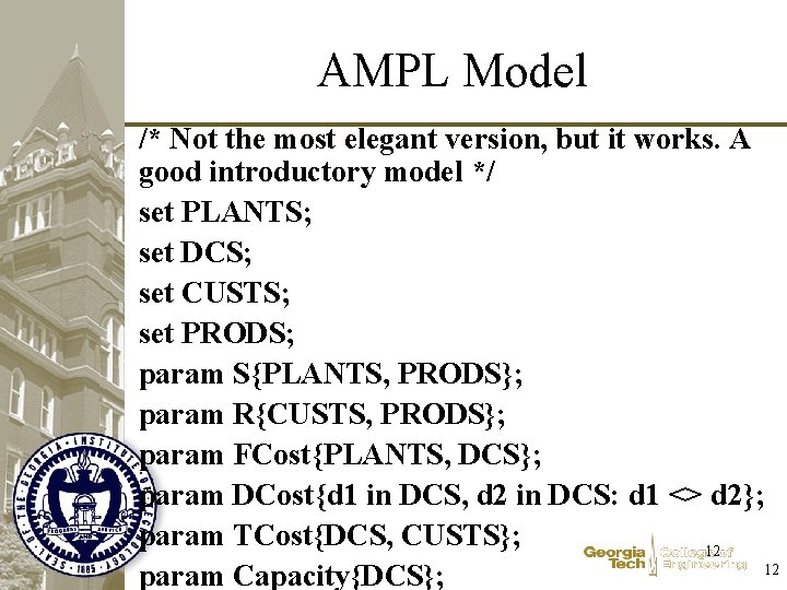 AMPL Model /* Not the most elegant version, but it works. A good introductory