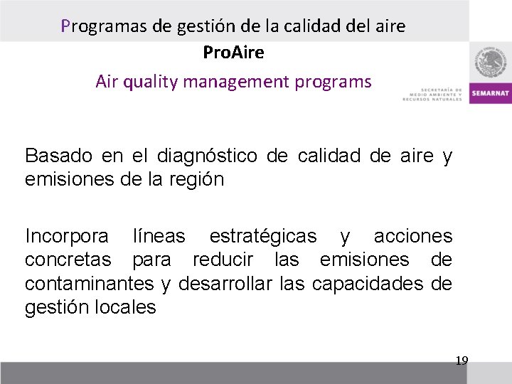 Programas de gestión de la calidad del aire Pro. Aire Air quality management programs