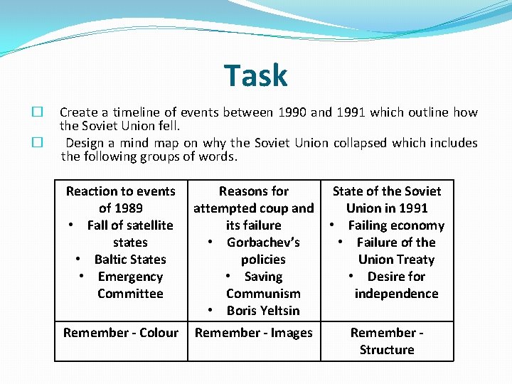 Task � � Create a timeline of events between 1990 and 1991 which outline