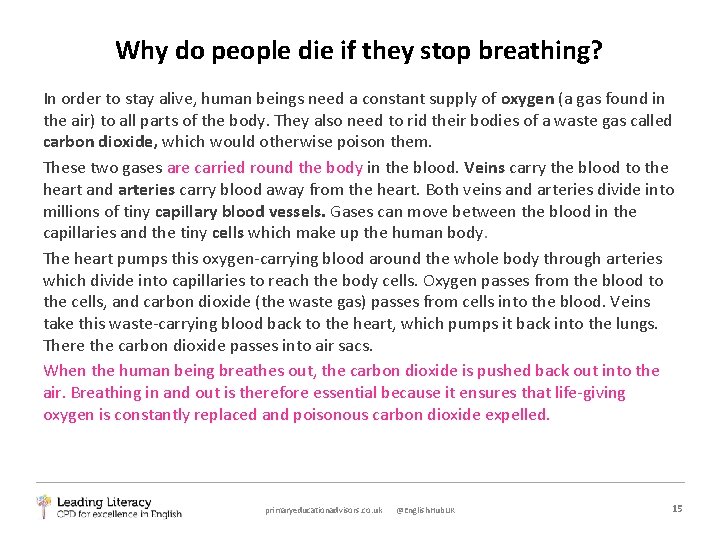 Why do people die if they stop breathing? In order to stay alive, human