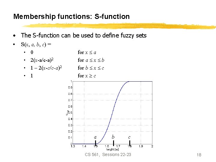 Membership functions: S-function • The S-function can be used to define fuzzy sets •