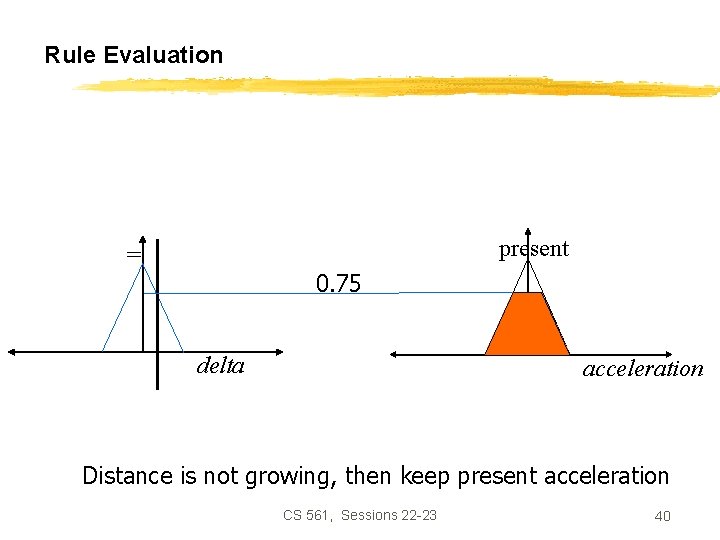 Rule Evaluation present = 0. 75 delta acceleration Distance is not growing, then keep