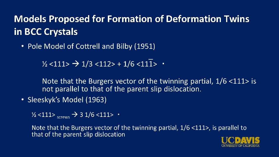 Models Proposed for Formation of Deformation Twins in BCC Crystals • 