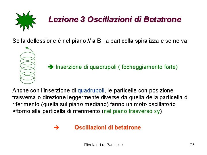 Lezione 3 Oscillazioni di Betatrone Se la deflessione è nel piano // a B,