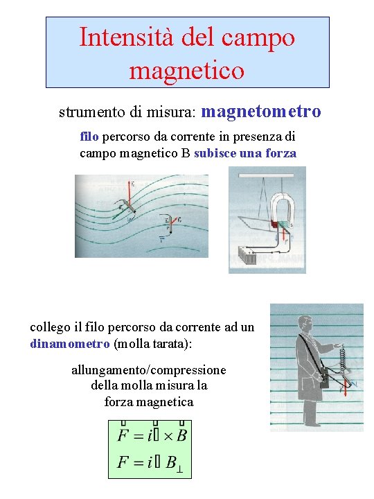 Intensità del campo magnetico strumento di misura: magnetometro filo percorso da corrente in presenza