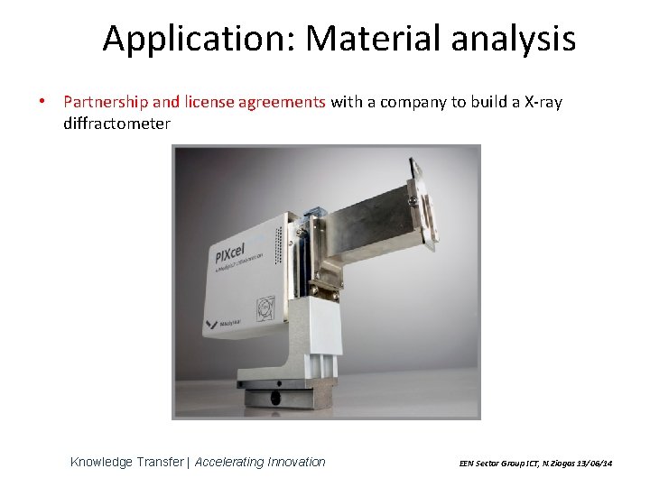 Application: Material analysis • Partnership and license agreements with a company to build a