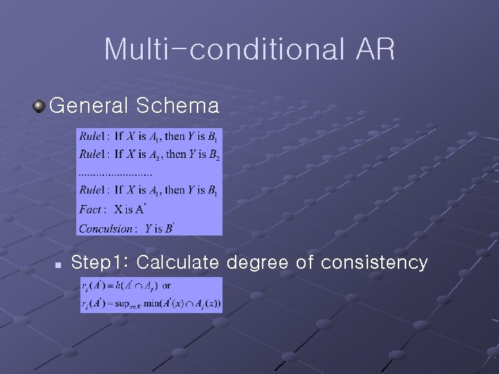 Multi-conditional AR General Schema n Step 1: Calculate degree of consistency 