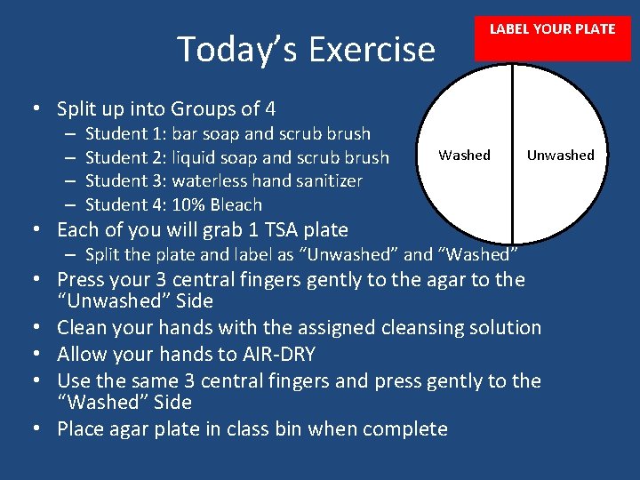 Today’s Exercise LABEL YOUR PLATE • Split up into Groups of 4 – –