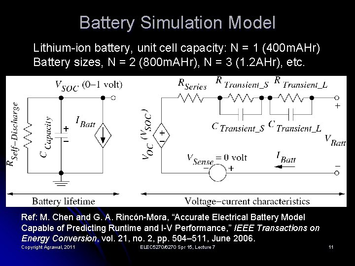 Battery Simulation Model Lithium-ion battery, unit cell capacity: N = 1 (400 m. AHr)