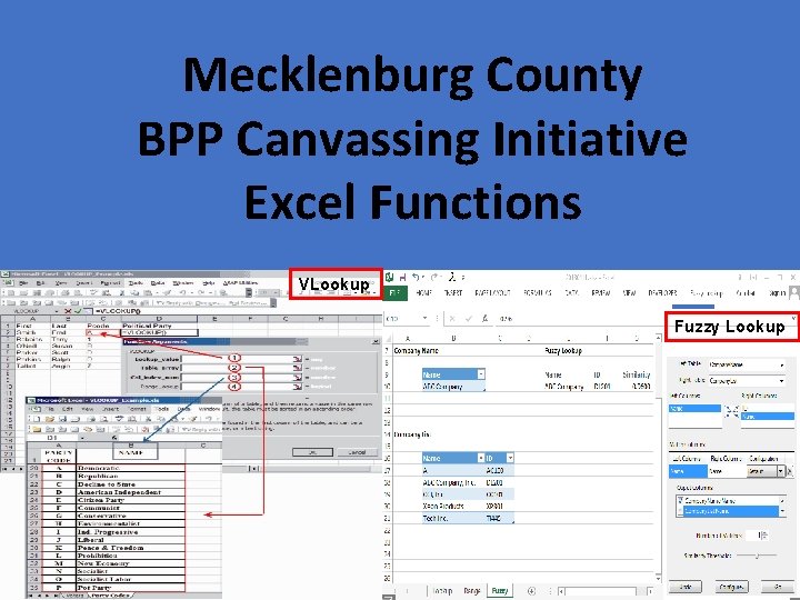 Mecklenburg County BPP Canvassing Initiative Excel Functions VLookup Fuzzy Lookup 