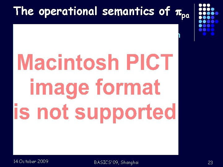 The operational semantics of pa l Representation of a group of transition P {