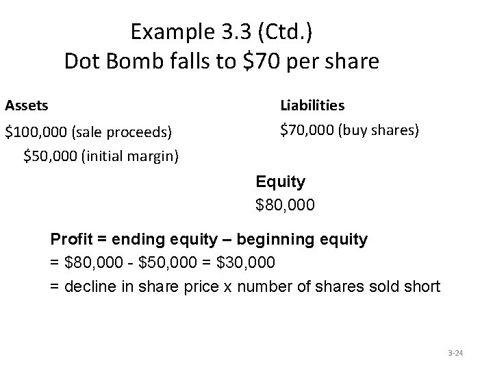 Example 3. 3 (Ctd. ) Dot Bomb falls to $70 per share Assets Liabilities