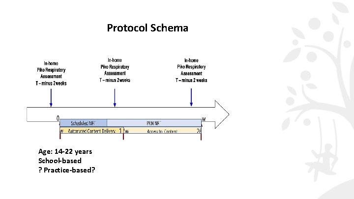Protocol Schema Age: 14 -22 years School-based ? Practice-based? 