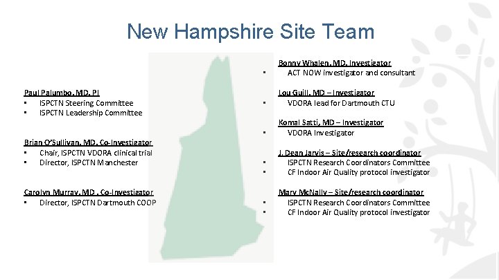 New Hampshire Site Team Paul Palumbo, MD, PI • ISPCTN Steering Committee • ISPCTN