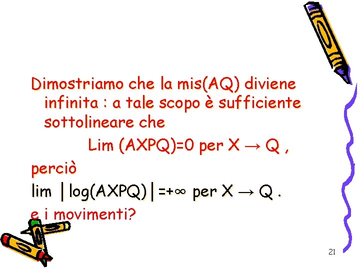 Dimostriamo che la mis(AQ) diviene infinita : a tale scopo è sufficiente sottolineare che