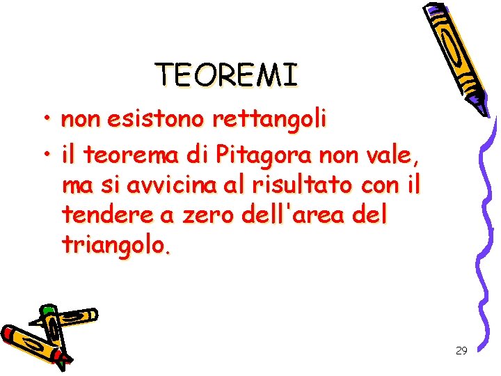 TEOREMI • non esistono rettangoli • il teorema di Pitagora non vale, ma si