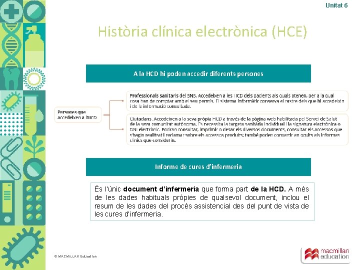 Unitat 6 Història clínica electrònica (HCE) A la HCD hi poden accedir diferents persones