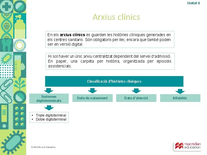 Unitat 6 Arxius clínics En els arxius clínics es guarden les històries clíniques generades