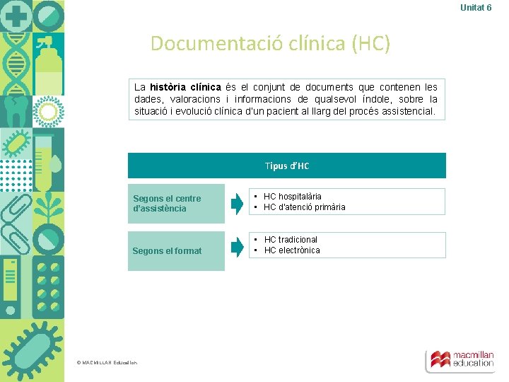 Unitat 6 Documentació clínica (HC) La història clínica és el conjunt de documents que