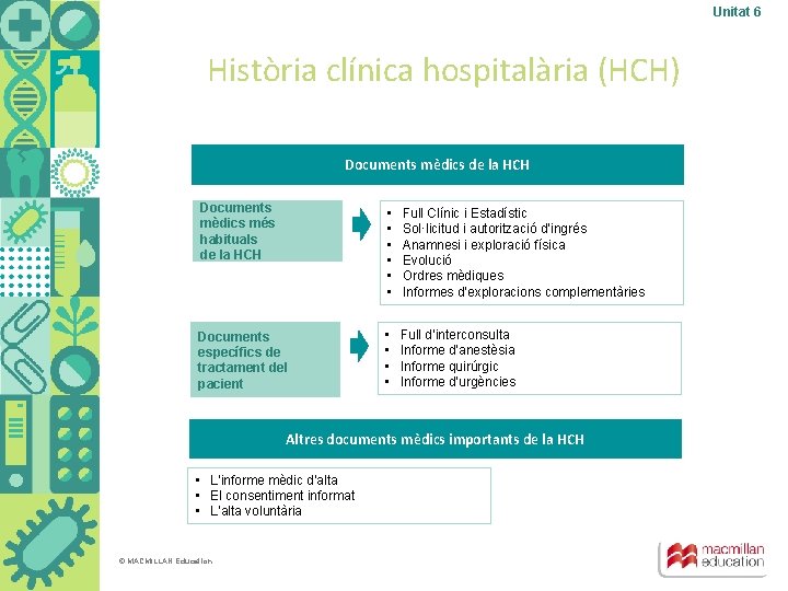 Unitat 6 Història clínica hospitalària (HCH) Documents mèdics de la HCH Documents mèdics més