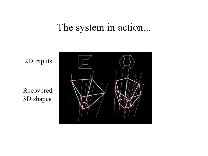 The system in action. . . 2 D Inputs Recovered 3 D shapes 