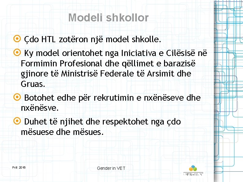 Modeli shkollor Çdo HTL zotëron një model shkolle. Ky model orientohet nga Iniciativa e
