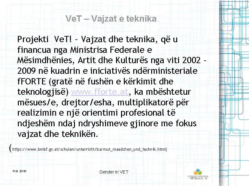 Ve. T – Vajzat e teknika Projekti Ve. T! – Vajzat dhe teknika, që