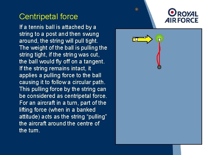 Centripetal force If a tennis ball is attached by a string to a post