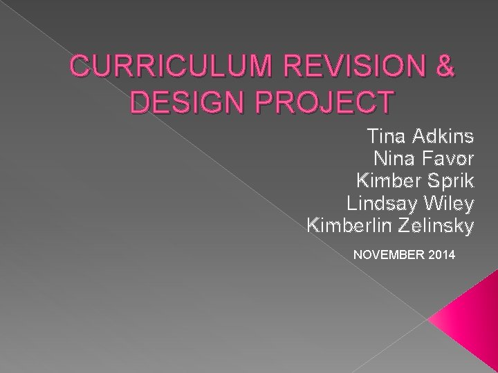 CURRICULUM REVISION & DESIGN PROJECT Tina Adkins Nina Favor Kimber Sprik Lindsay Wiley Kimberlin