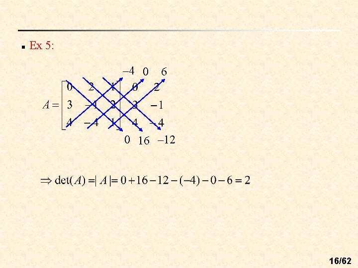 n Ex 5: – 4 0 6 0 16 – 12 16/62 