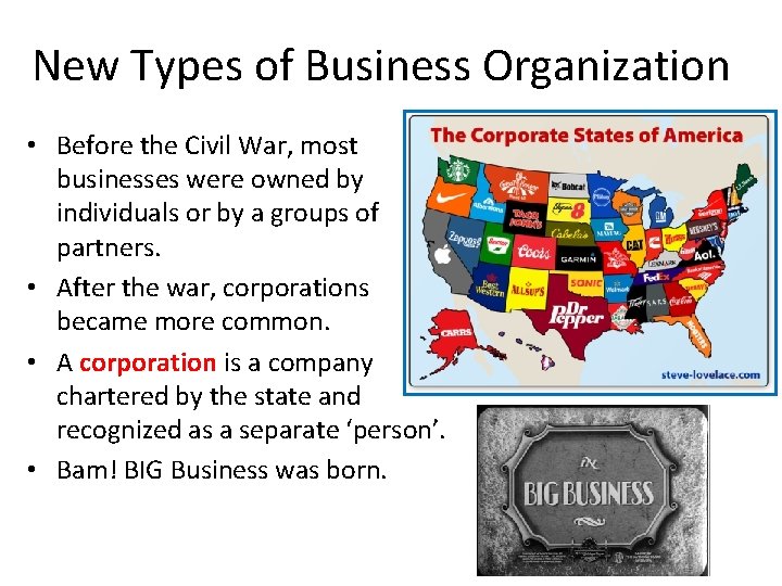 New Types of Business Organization • Before the Civil War, most businesses were owned