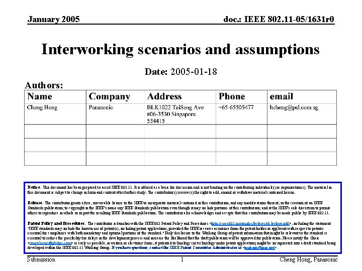 January 2005 doc. : IEEE 802. 11 -05/1631 r 0 Interworking scenarios and assumptions