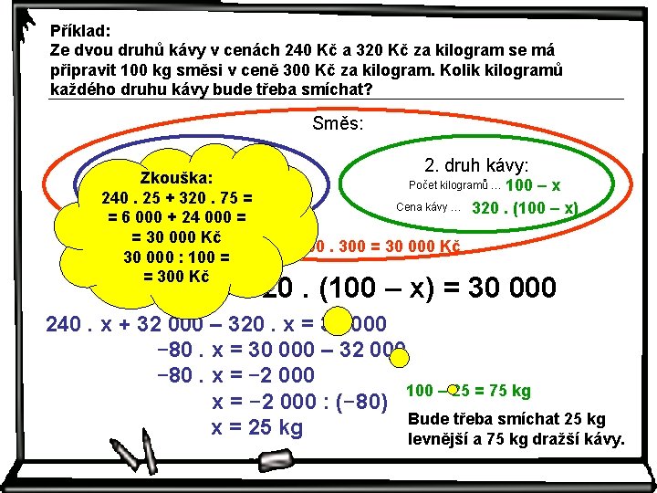 Příklad: Ze dvou druhů kávy v cenách 240 Kč a 320 Kč za kilogram