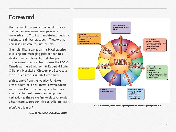 Foreword The theory of bureaucratic caring illustrates that learned evidence-based pain care knowledge is