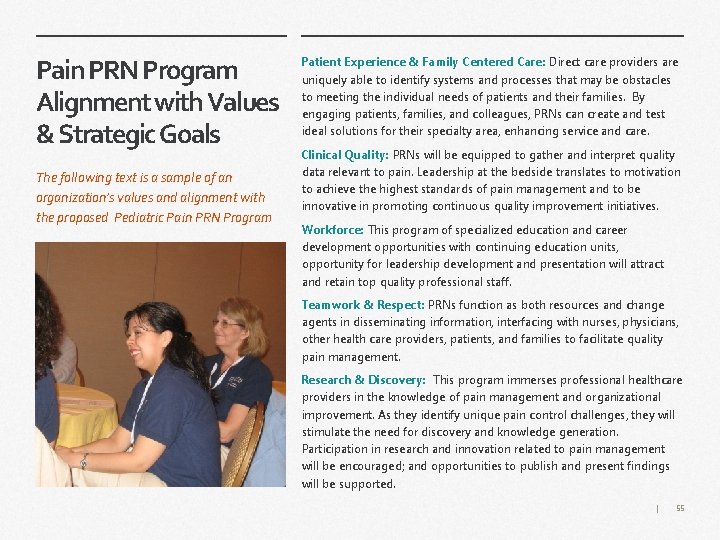 Pain PRN Program Alignment with Values & Strategic Goals The following text is a