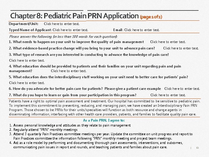 Chapter 8: Pediatric Pain PRN Application (page 1 of 2) Department/Unit: Click here to