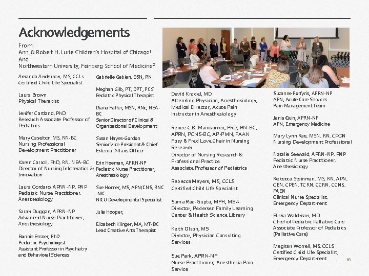 Acknowledgements From: Ann & Robert H. Lurie Children’s Hospital of Chicago 1 And Northwestern