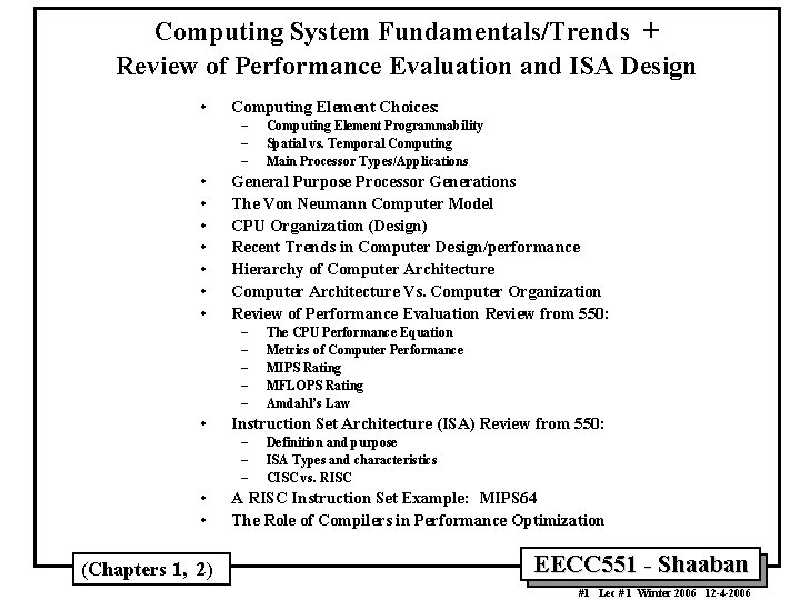 Review Computer System Computing System FundamentalsTrends Review of Performance Evaluation and