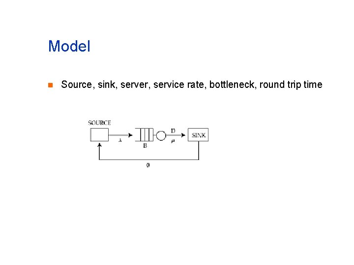 Model n Source, sink, server, service rate, bottleneck, round trip time Model n Source, sink, server, service rate, bottleneck, round trip time