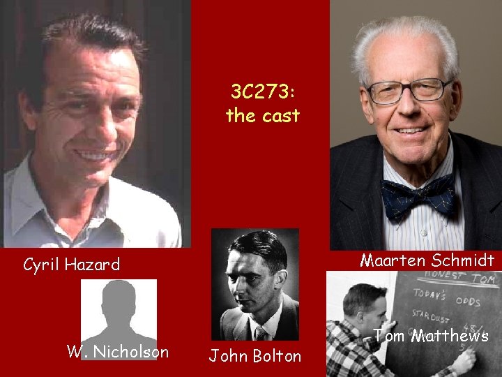 3 C 273: the cast Maarten Schmidt Cyril Hazard W. Nicholson John Bolton Tom