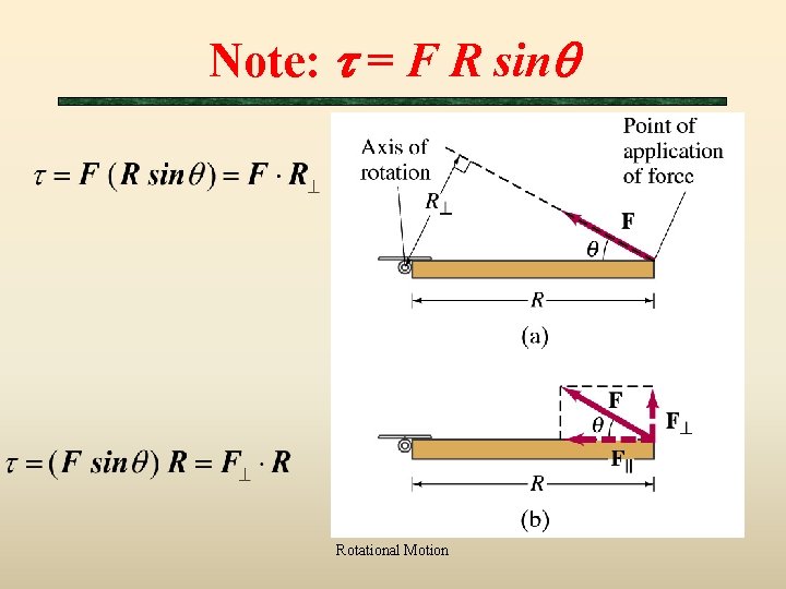 Note: t = F R sinq Rotational Motion 