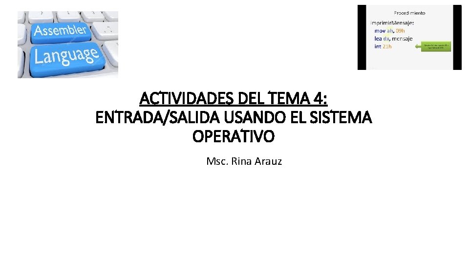 ACTIVIDADES DEL TEMA 4: ENTRADA/SALIDA USANDO EL SISTEMA OPERATIVO Msc. Rina Arauz 