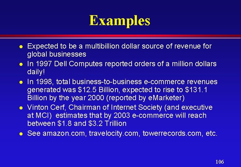 Examples l l l Expected to be a multibillion dollar source of revenue for