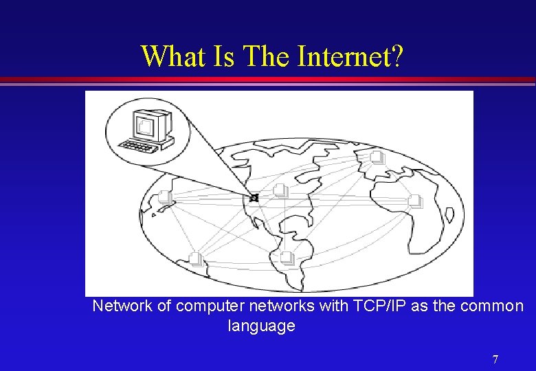 What Is The Internet? Network of computer networks with TCP/IP as the common language