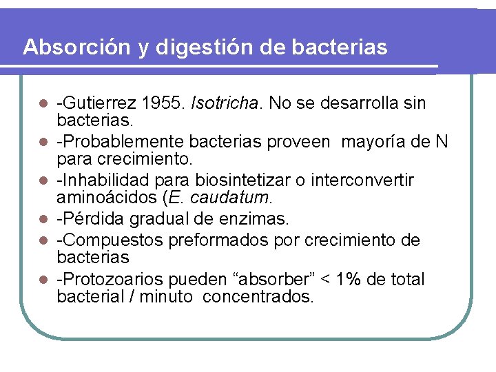 Absorción y digestión de bacterias l l l -Gutierrez 1955. Isotricha. No se desarrolla