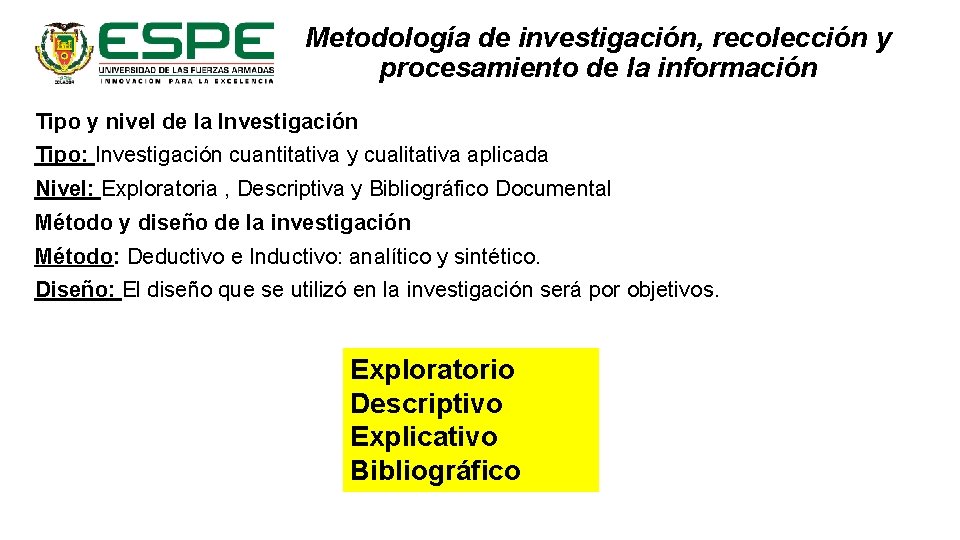 Metodología de investigación, recolección y procesamiento de la información Tipo y nivel de la