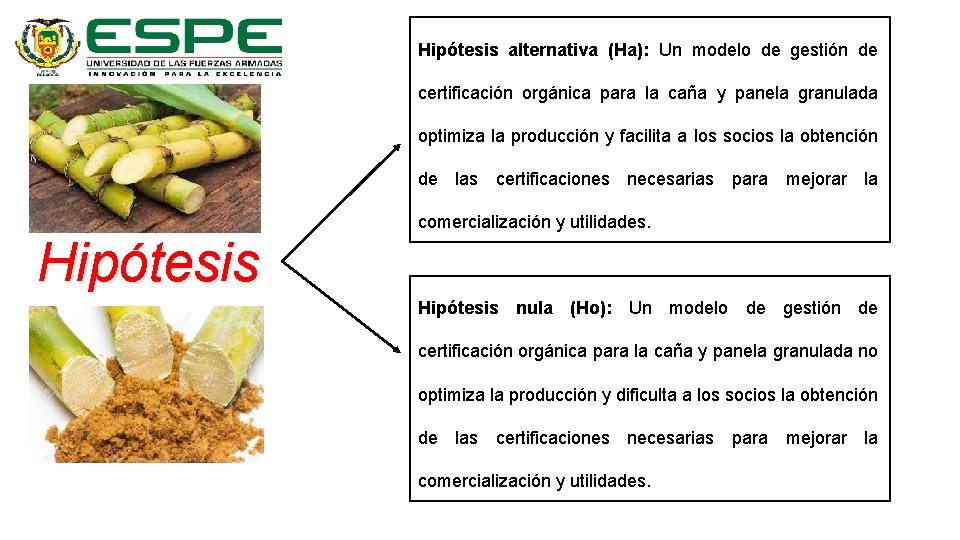 Hipótesis alternativa (Ha): Un modelo de gestión de certificación orgánica para la caña y