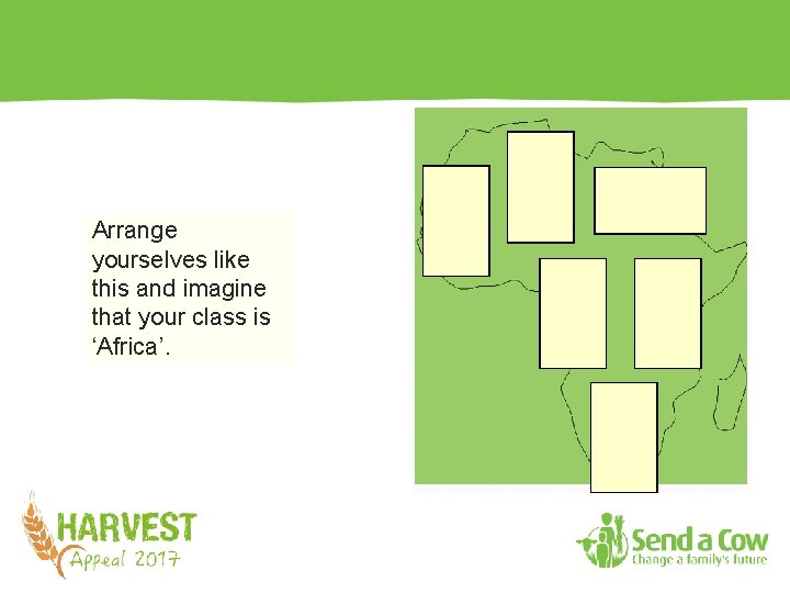 Arrange yourselves like this and imagine that your class is ‘Africa’. Arrange yourselves like this and imagine that your class is ‘Africa’.