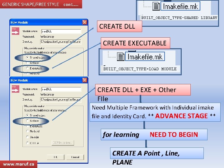 GENERIC SHAPE/FREE STYLE cont…. . CREATE DLL CREATE EXECUTABLE CREATE DLL + EXE +