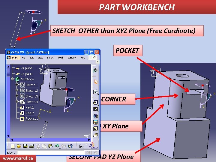 PART WORKBENCH SKETCH OTHER than XYZ Plane (Free Cordinate) POCKET CORNER FIRST PAD XY